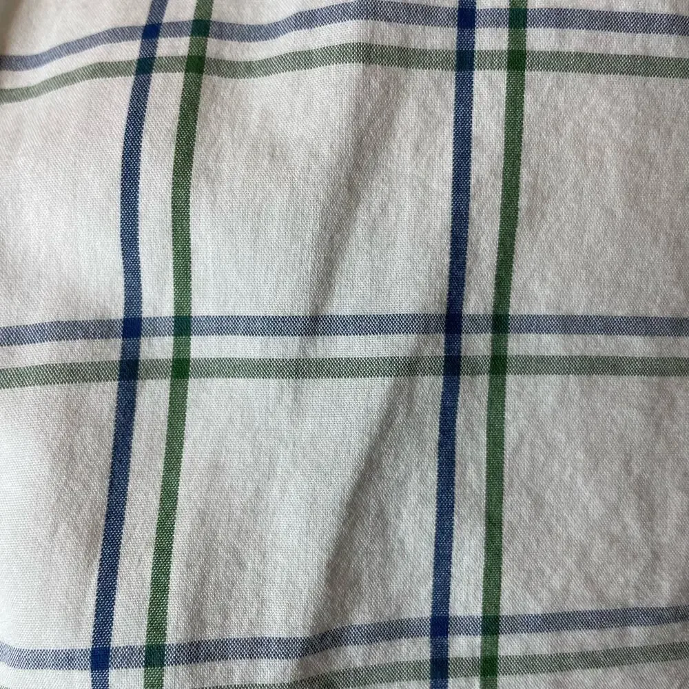 J Crew Button down Shirt Slim Untucked Windowpane Plaid Large White Blue Green